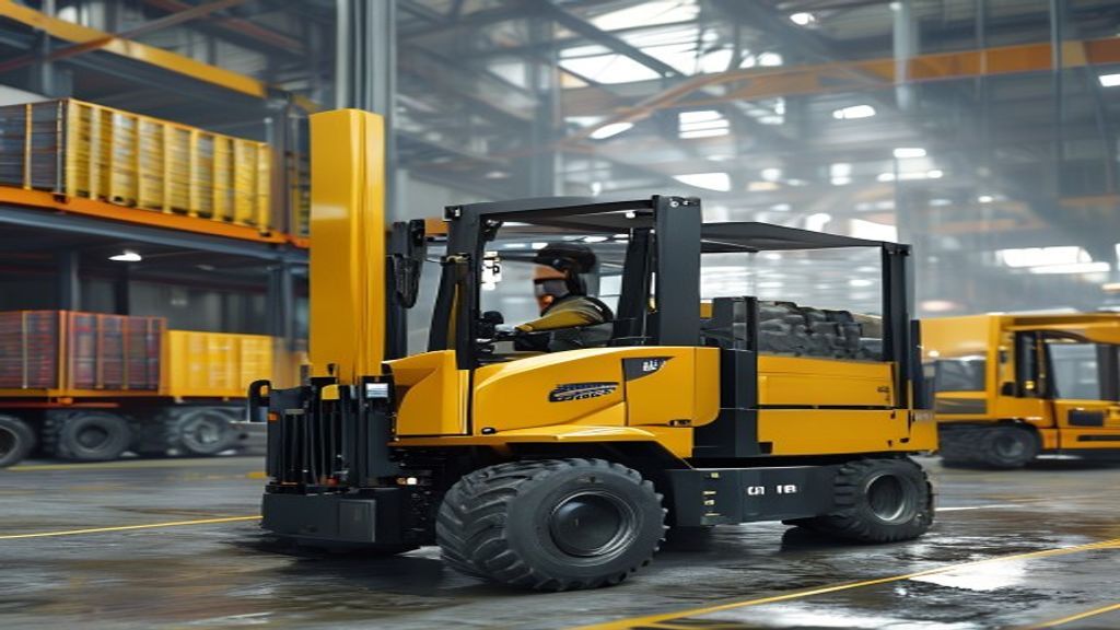 Forklift modern sedang dioperasikan di proyek konstruksi Lampung, layanan sewa forklift terpercaya.