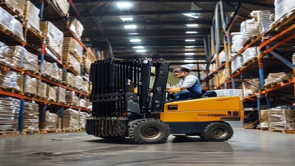 Foto forklift modern untuk layanan rental forklift di Bandar Lampung, siap bantu proyek Anda.