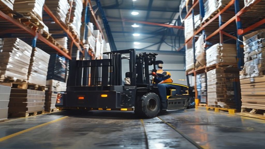 Forklift modern tersedia untuk sewa di Bandar Lampung, ideal untuk pengangkutan barang berat.