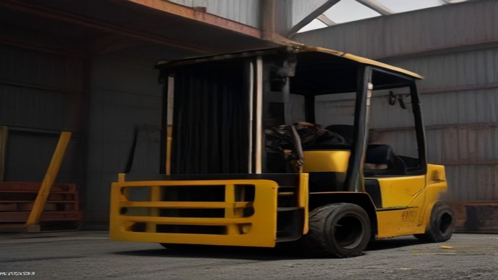 Forklift modern siap sewa di Metro, Lampung, menampilkan mesin kuat untuk angkat barang berat.